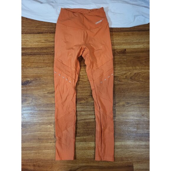 GYMSHARK Women’s Leggings DRY High Rise Perforated Burnt Orange Seamless XS - Picture 1 of 5
